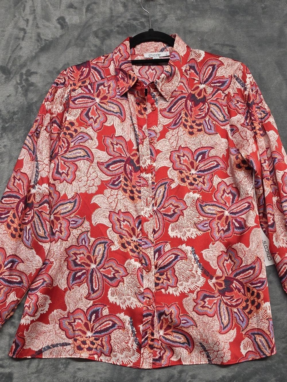 NWT Chico's Ginger Rose Floral Pleated Pintuck Small Button-Down Shirt